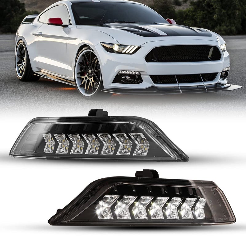 ROXX Full Led DRL Turn Signal Assembly for 2015 2016 2017 Ford Mustang, Led Mustang Fog Lights w/Daytime Running Lights and Amber Sequential Turn Signals Kits, Left + Right Sides - Image 1