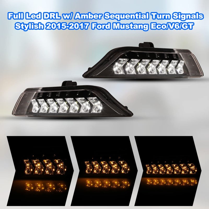 ROXX Full Led DRL Turn Signal Assembly for 2015 2016 2017 Ford Mustang, Led Mustang Fog Lights w/Daytime Running Lights and Amber Sequential Turn Signals Kits, Left + Right Sides - Image 3