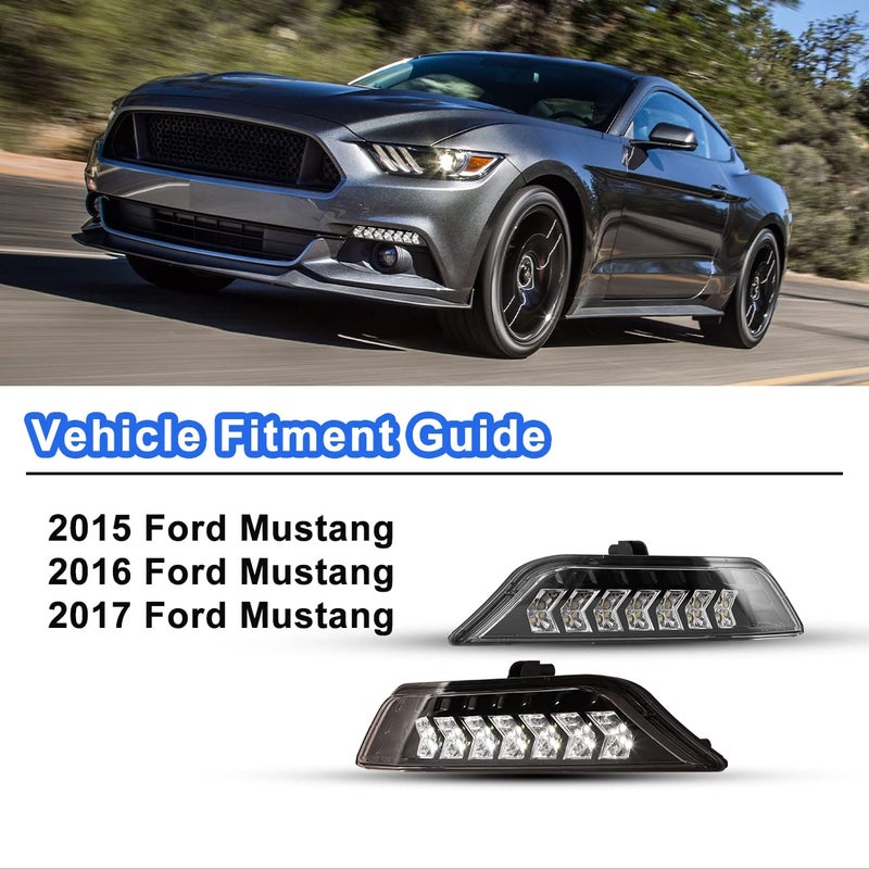ROXX Full Led DRL Turn Signal Assembly for 2015 2016 2017 Ford Mustang, Led Mustang Fog Lights w/Daytime Running Lights and Amber Sequential Turn Signals Kits, Left + Right Sides - Image 4