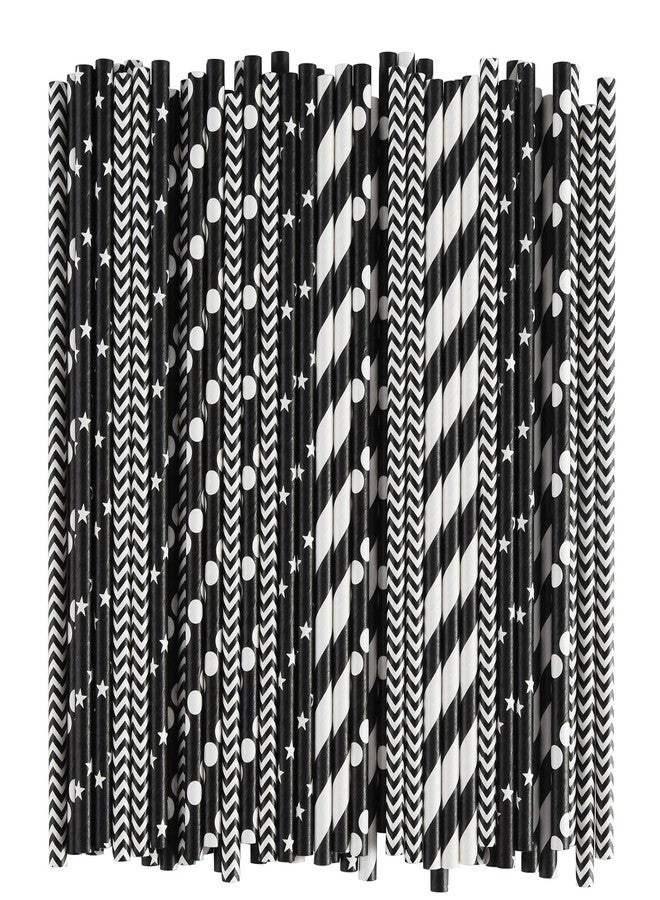 ALINK Biodegradable Black Paper Straws, 100 Stars/Dots/Stripes/Waves Drinking Straws for Halloween, Birthday, Wedding, Bridal/Baby Shower and Christmas Decorations - Image 2