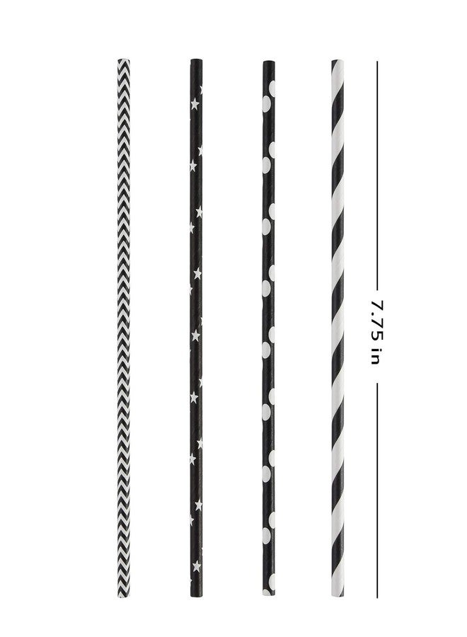 ALINK Biodegradable Black Paper Straws, 100 Stars/Dots/Stripes/Waves Drinking Straws for Halloween, Birthday, Wedding, Bridal/Baby Shower and Christmas Decorations - Image 3