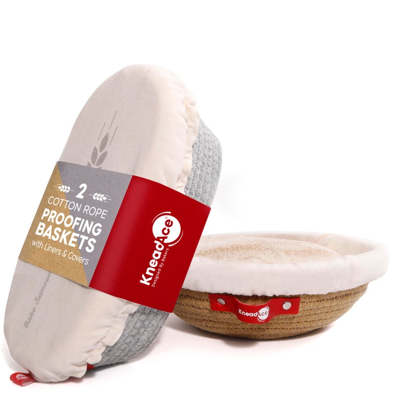Kneadace Cotton Rope Banneton Bread Proofing Basket Set  Oval & Round Bread Baskets With Liners & Covers For Artisan Bread Baking  Sourdough Bread Baking Supplies - Image 1