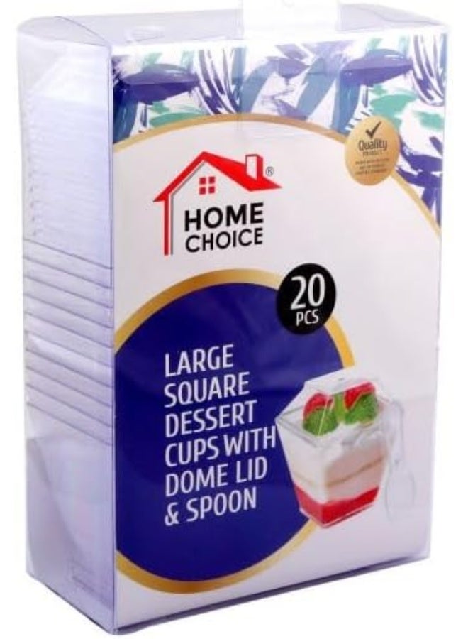 HOME CHOICE 20-Pieces, Disposable Square Cup with Lid and Spoon - Image 1