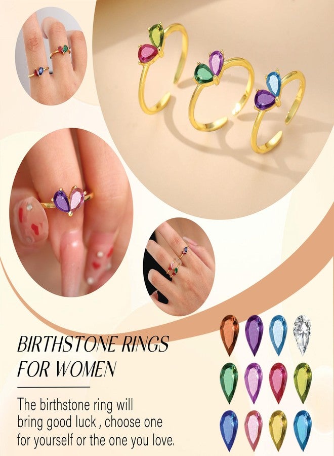 Btysun Sister Mothers Day Gift Ideas, October Birthday Gifts for Women, May Birthday Gifts for Her Stocking Stuffers Gold Birthstone Rings Adjustable Emerald Teardrop Heart Ring Unique Christmas Gifts Anniversary Jewelry - Image 3