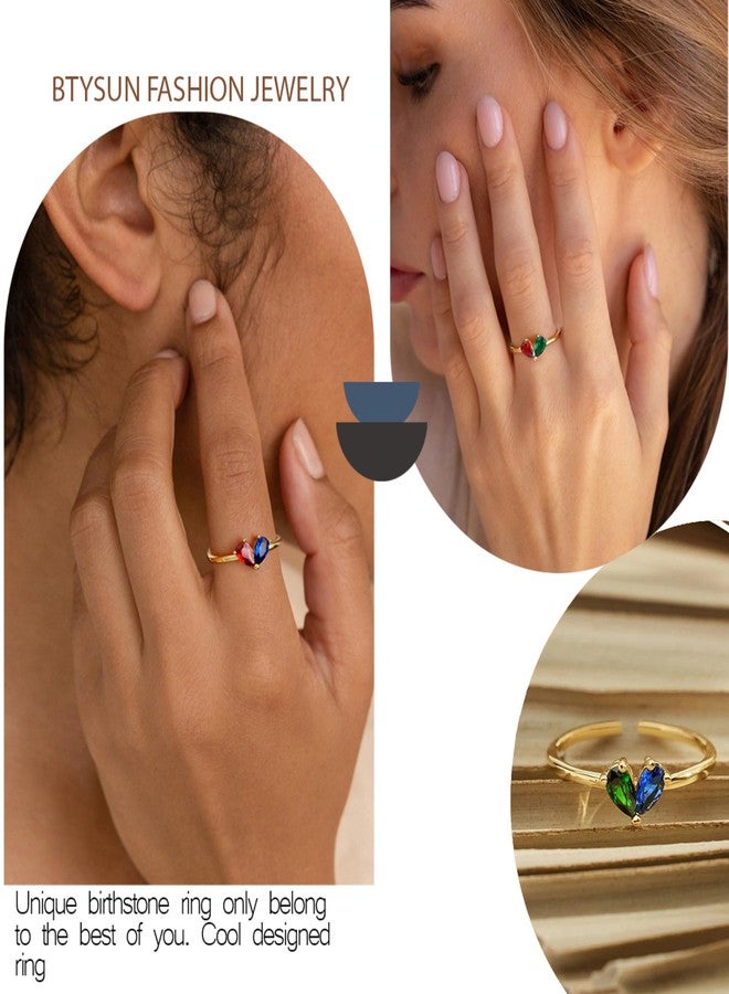Btysun Sister Mothers Day Gift Ideas, October Birthday Gifts for Women, May Birthday Gifts for Her Stocking Stuffers Gold Birthstone Rings Adjustable Emerald Teardrop Heart Ring Unique Christmas Gifts Anniversary Jewelry - Image 5
