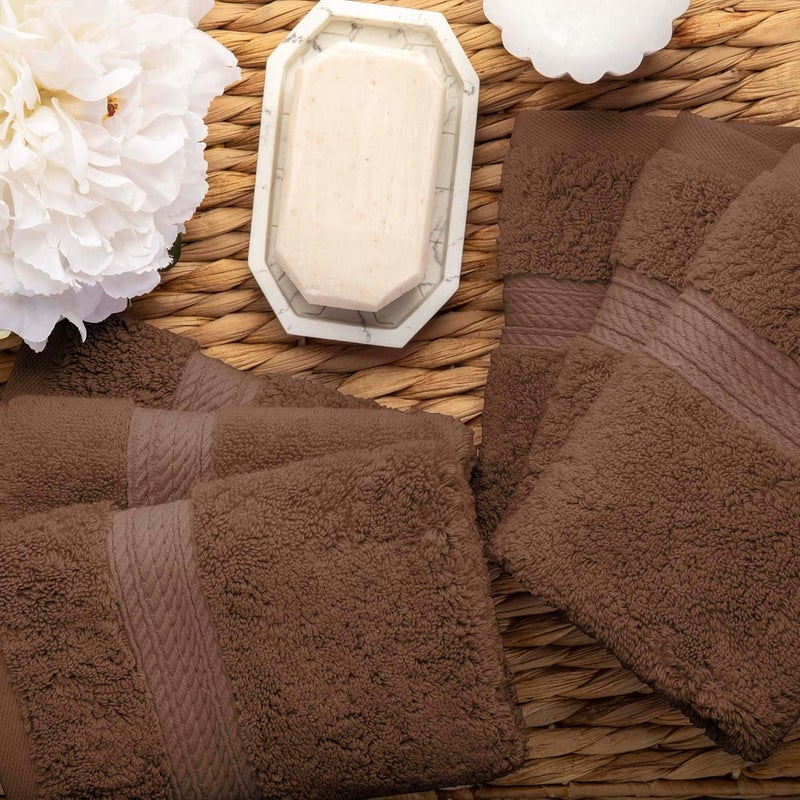 Superior Easy lifting build Solid Egyptian Cotton Face Towel Set, 13" x 13", Chocolate, 6-Pieces Popular trusted craftsmanship - Image 4