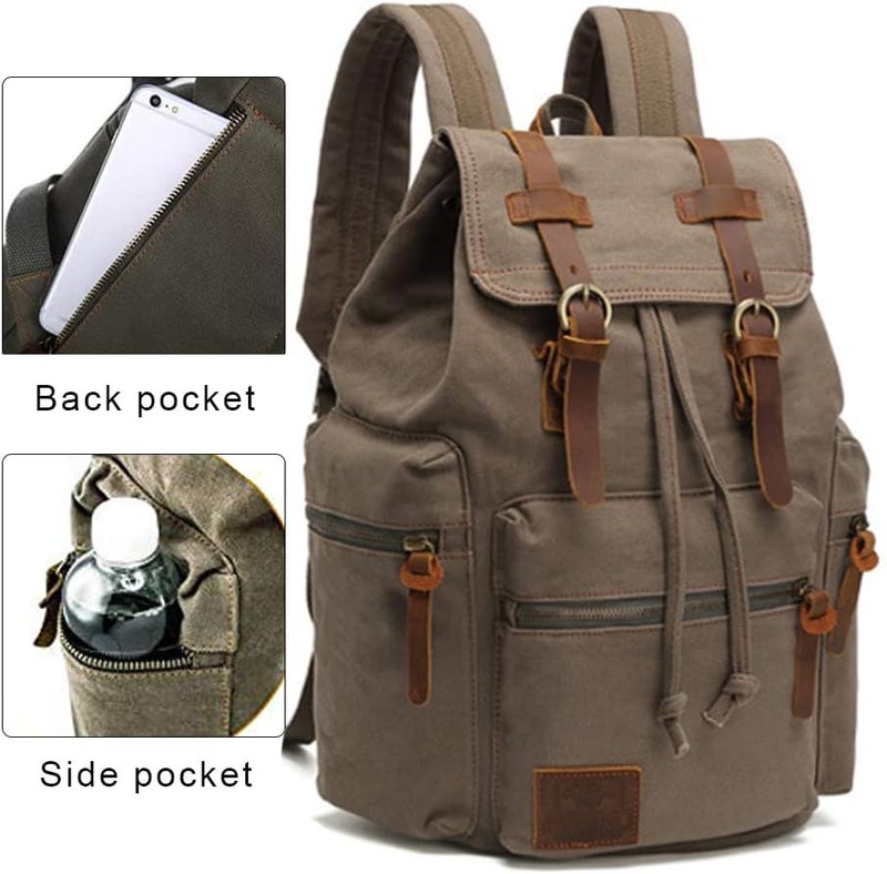 AUGUR High Capacity Canvas Vintage Backpack - for Camping Hiking Travel 12-17" Laptop - Image 5