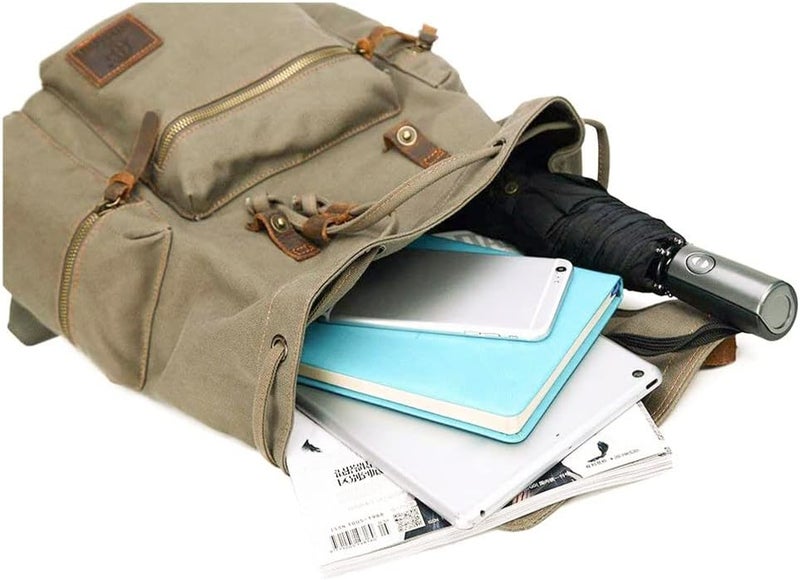 AUGUR High Capacity Canvas Vintage Backpack - for Camping Hiking Travel 12-17" Laptop - Image 4