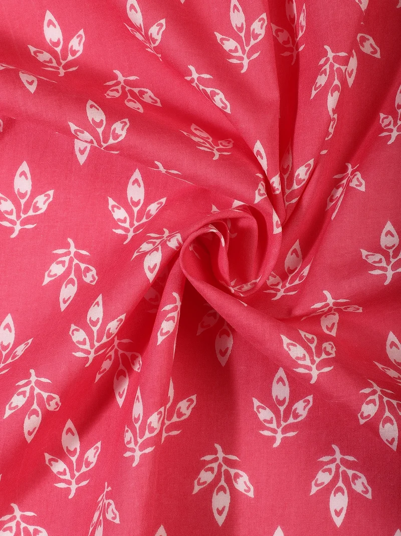 AKS Hot Pink Fabric with White Leaf Motif