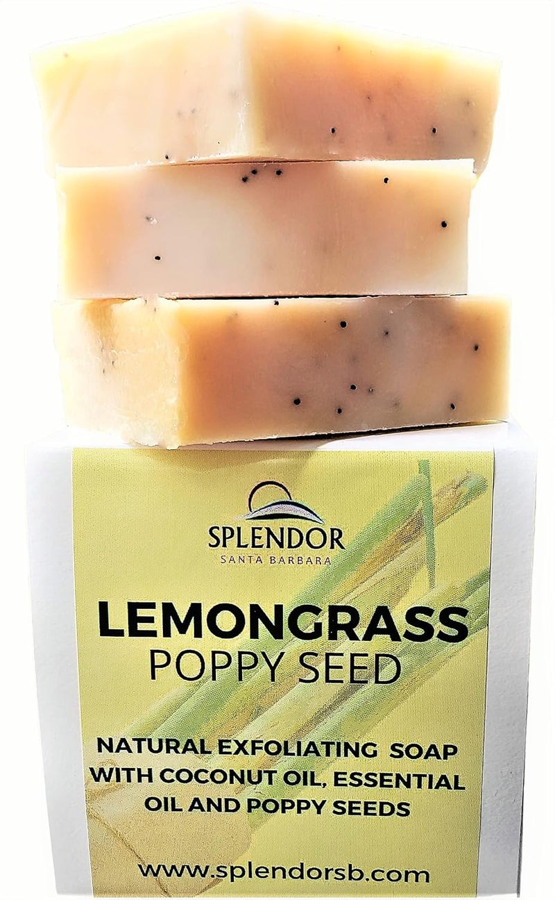 Splendor Lemongrass Poppy Seed Herbal Essential Oil Soap  Natural Exfoliating Coconut Oil Soap Bar ColdProcess Handmade in USA Vegan
