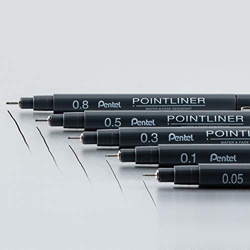 Pentel Arts Pointliner Drawing Pen, 5-Pack, Assorted Sizes, Black Ink (S20PBP5A) - Image 4