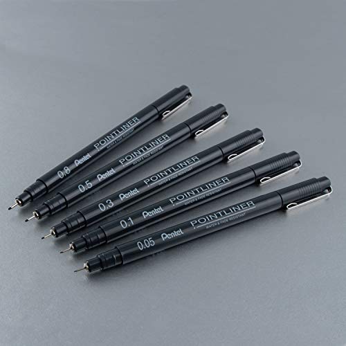 Pentel Arts Pointliner Drawing Pen, 5-Pack, Assorted Sizes, Black Ink (S20PBP5A) - Image 5