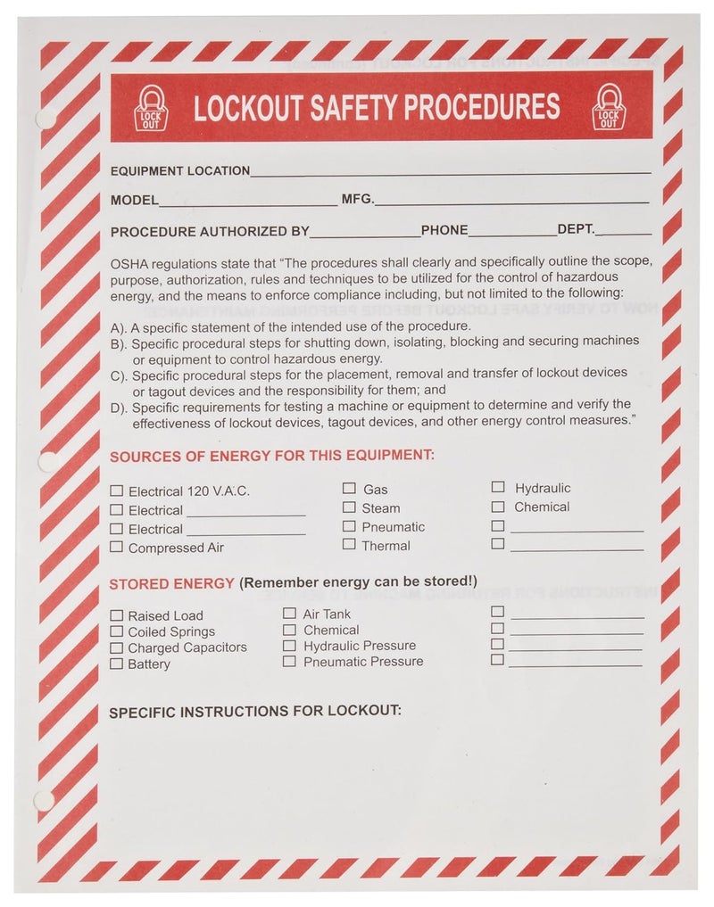 Brady Lockout Procedure Station Forms (Pack of 25) - Image 1