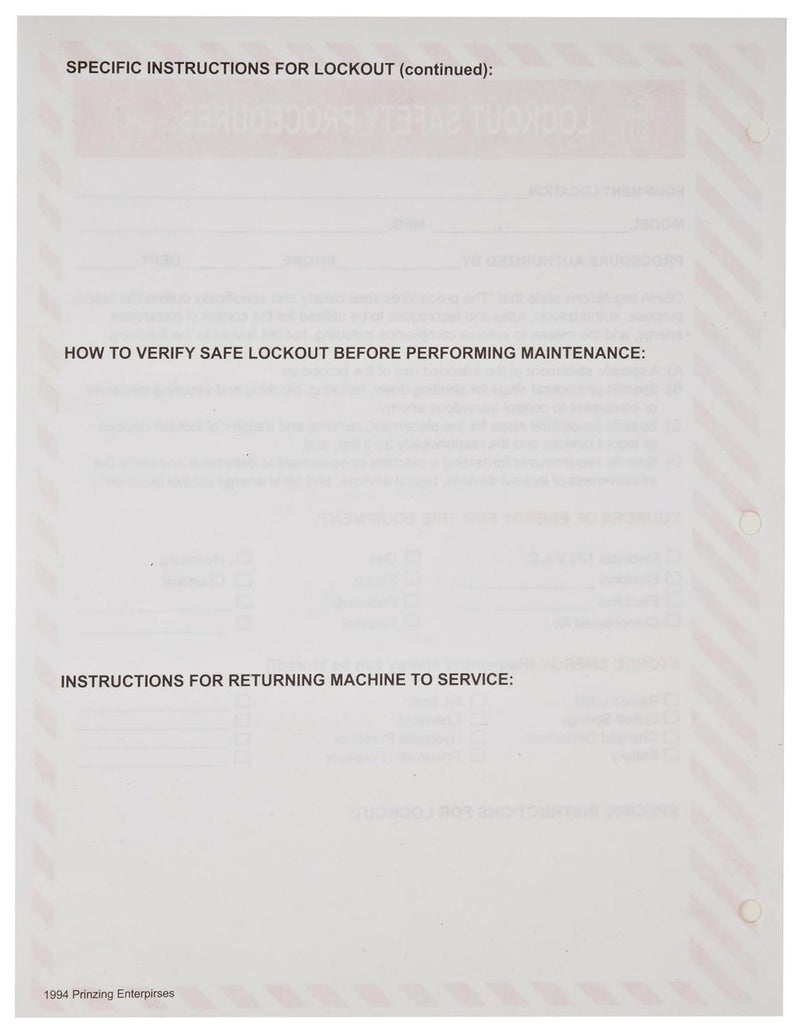 Brady Lockout Procedure Station Forms (Pack of 25) - Image 2