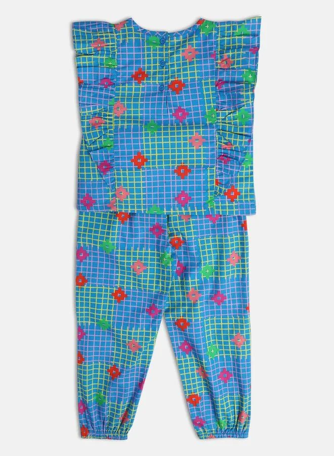 MINIKLUB Girls Cotton Ruffled Top and Cuffed Pants Set
