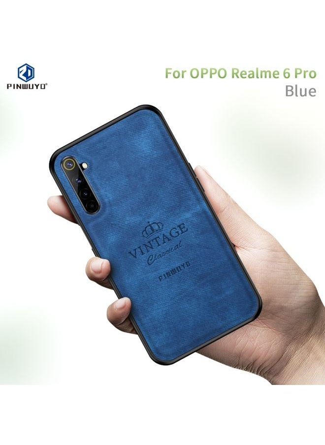 HuHa غطاء حماية لهاتف Realme 6 Pro من سلسلة PINWUYO Zun PC + TPU + جلد مقاوم للماء ومضاد للسقوط، غطاء حماية شامل باللون الأزرق 