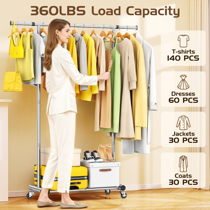 ANTIWAR Clothes Rack for Hanging Clothes, Sturdy Stainless Steel Clothing Rack, Portable Garment Rack with Extendable Hanging Rod, Adjustable Rolling Coat Rack with Anti-Slip Wheels for Home Conmercial Store - Image 3