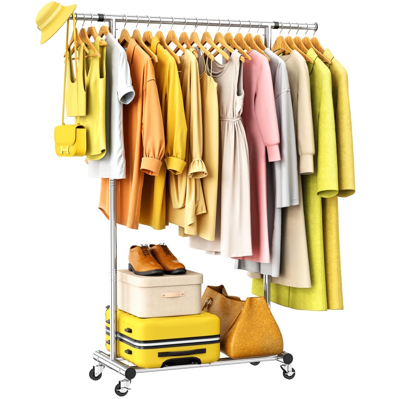 ANTIWAR Clothes Rack for Hanging Clothes, Sturdy Stainless Steel Clothing Rack, Portable Garment Rack with Extendable Hanging Rod, Adjustable Rolling Coat Rack with Anti-Slip Wheels for Home Conmercial Store - Image 1