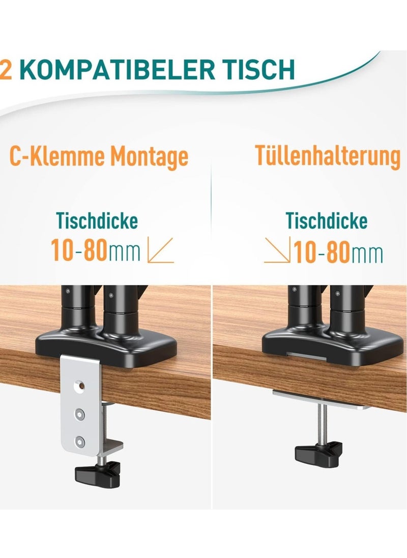 TIGER Dual Monitor Arm Adjustable Gas Powered – Ergonomic PC Monitor Stand for 13-32 Inch Monitors, VESA 75x75/100x100, with C-Clamp and Grommet Base, Gas Spring Monitor Arm  - Image 4