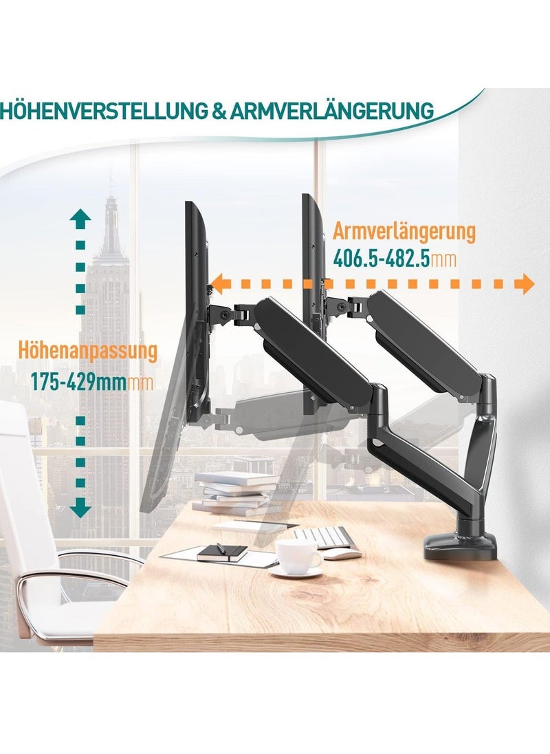 TIGER Dual Monitor Arm Adjustable Gas Powered – Ergonomic PC Monitor Stand for 13-32 Inch Monitors, VESA 75x75/100x100, with C-Clamp and Grommet Base, Gas Spring Monitor Arm  - Image 3