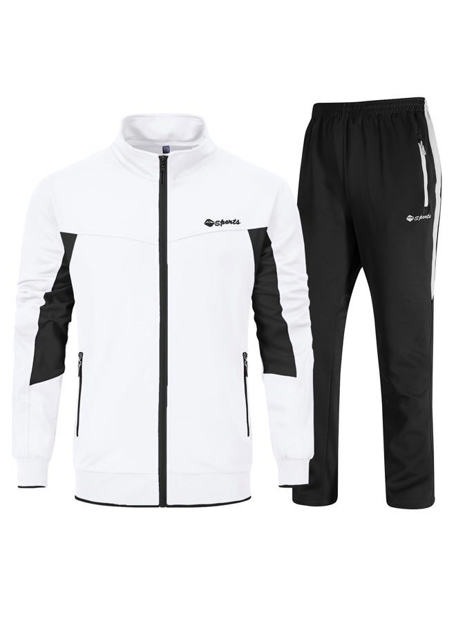 YSENTO Men's Tracksuits Outfits Set 2 Piece Jogging Suits Warm Up Sweatsuits Sweat Track Suits Sets, 3-white + Black, 4XL - Image 1