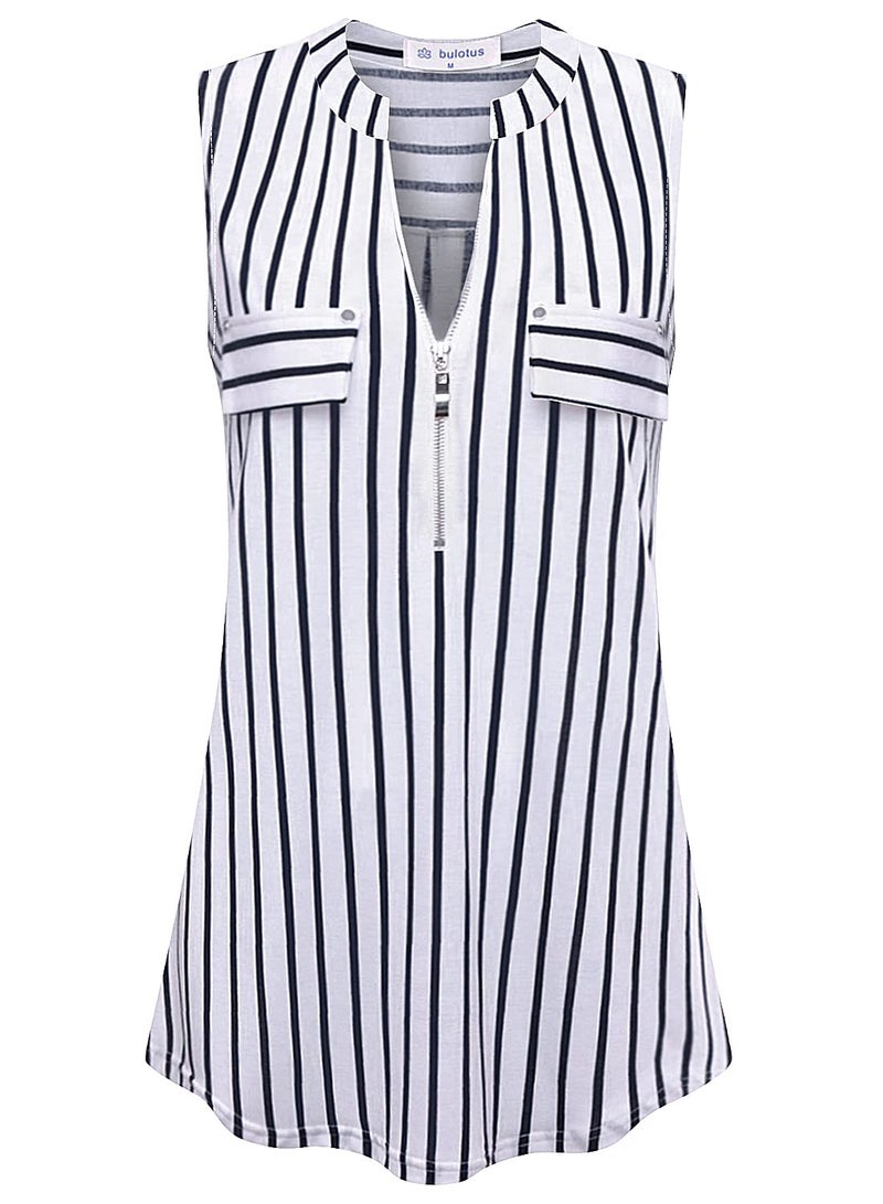 Bulotus Womens Sleeveless Tops for Work V Neck Business Casual Tank Blouses Sleeveless Tunics or Tops to Wear with Leggings Summer Long Tank Tops, White, Medium - Image 5