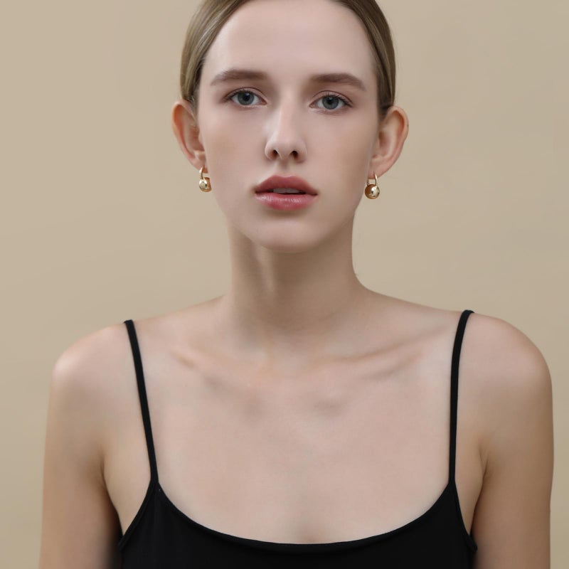 Ascona Hoop Earrings, Gold Mini Ball Drop Dangle Leverback Earrings for Women, Hypoallergenic Lightweight Gold Plated Dainty Fashion Jewelry(12mm mini ball gold) - Image 2