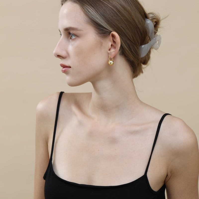 Ascona Hoop Earrings, Gold Mini Ball Drop Dangle Leverback Earrings for Women, Hypoallergenic Lightweight Gold Plated Dainty Fashion Jewelry(12mm mini ball gold) - Image 4