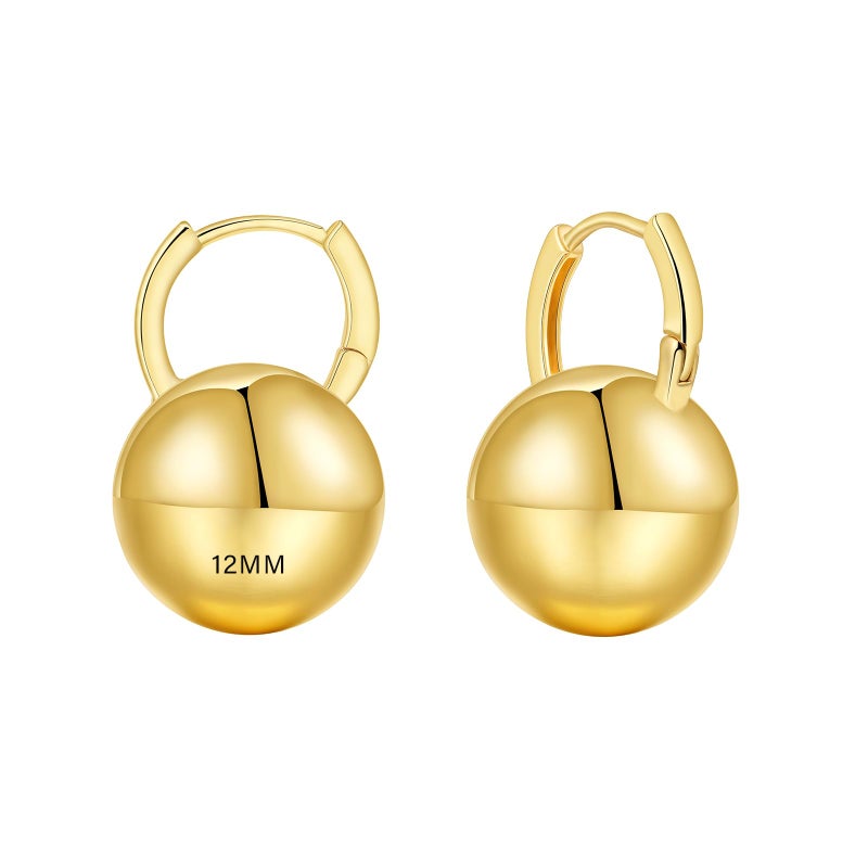 Ascona Hoop Earrings, Gold Mini Ball Drop Dangle Leverback Earrings for Women, Hypoallergenic Lightweight Gold Plated Dainty Fashion Jewelry(12mm mini ball gold) - Image 1