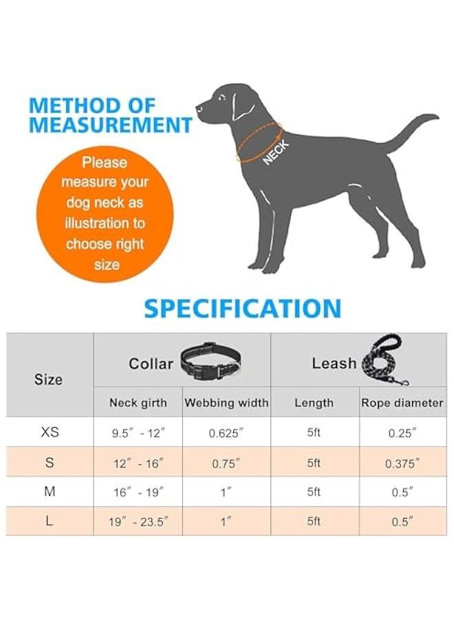 هوكور HOOKOR Reflective Dog Collar with Safety Locking Buckle, Adjustable Soft Breathable Nylon Collars for Small, Medium and Large Dogs (Black and Blue) (S,L,Black Collar+Leash) ﻿ (Black, S) - Image 3