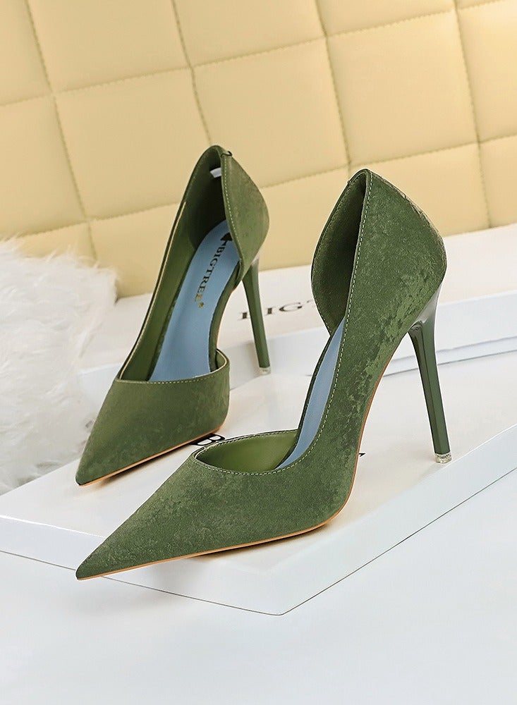 بيج تري Women's Fashionable And Elegant Side Hollow Stiletto Pumps 10.5 cm Elegant Gorgeous Closed Pointed Toe Slip On Solid High Heels Green - Image 1