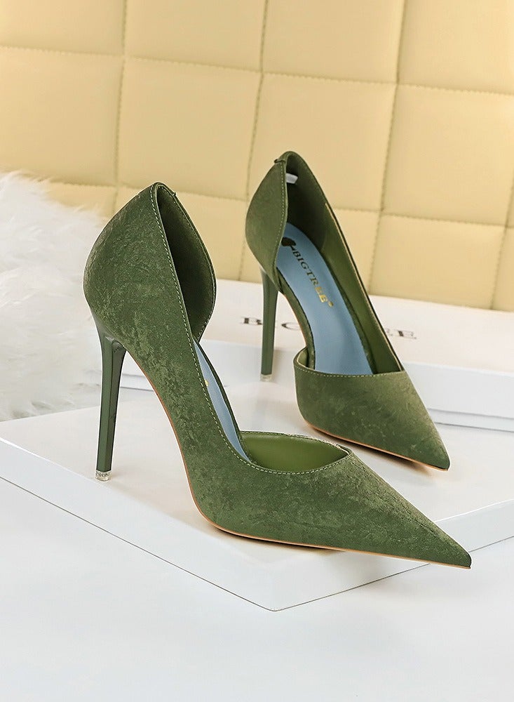 بيج تري Women's Fashionable And Elegant Side Hollow Stiletto Pumps 10.5 cm Elegant Gorgeous Closed Pointed Toe Slip On Solid High Heels Green - Image 2