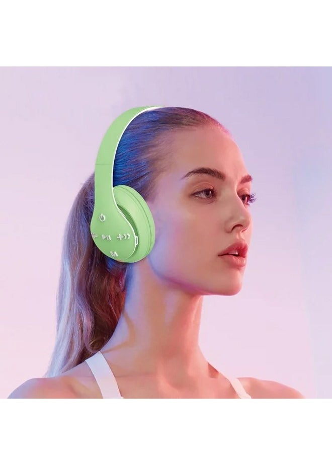 MIQIA - ST93 Wireless Bluetooth Headphones Adjustable Foldable,ABS Bluetooth Compatible 5.1 Macaron Headsets,Support TF Card for Sports Green - Image 1