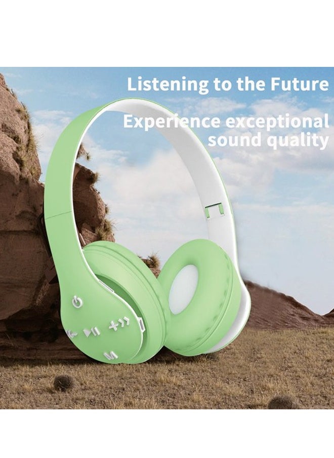 MIQIA - ST93 Wireless Bluetooth Headphones Adjustable Foldable,ABS Bluetooth Compatible 5.1 Macaron Headsets,Support TF Card for Sports Green - Image 1