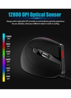Generic Wired gaming mouse, ergonomic mouse with 12800 DPI/9 programmable buttons, onboard memory, lightweight vertical optical gaming mouse (black) suitable for Windows/PC/laptop/e-sports/gaming consoles  - Image 5