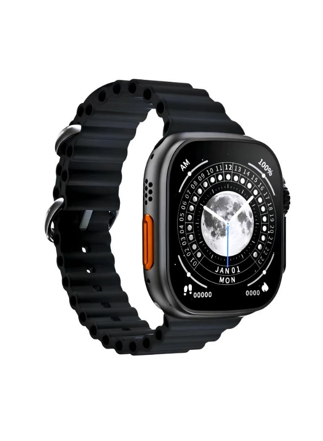 Ultra Smart Watch ULTRA2-Y with Super AMOLED Display and Wireless Charging - 2 Straps (Black + Orange) - Image 1