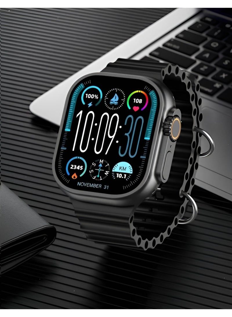 Ultra Smart Watch ULTRA2-Y with Super AMOLED Display and Wireless Charging - 2 Straps (Black + Orange) - Image 5