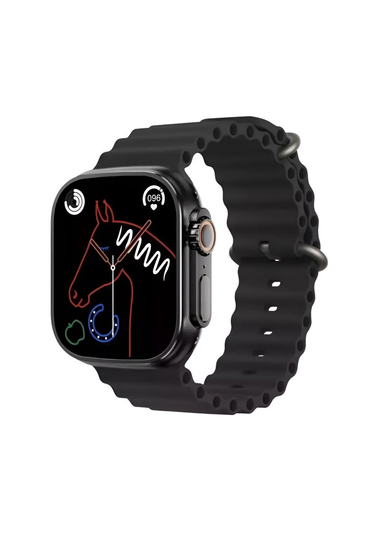 Ultra Smart Watch ULTRA2-Y with Super AMOLED Display and Wireless Charging - 2 Straps (Black + Orange) - Image 3