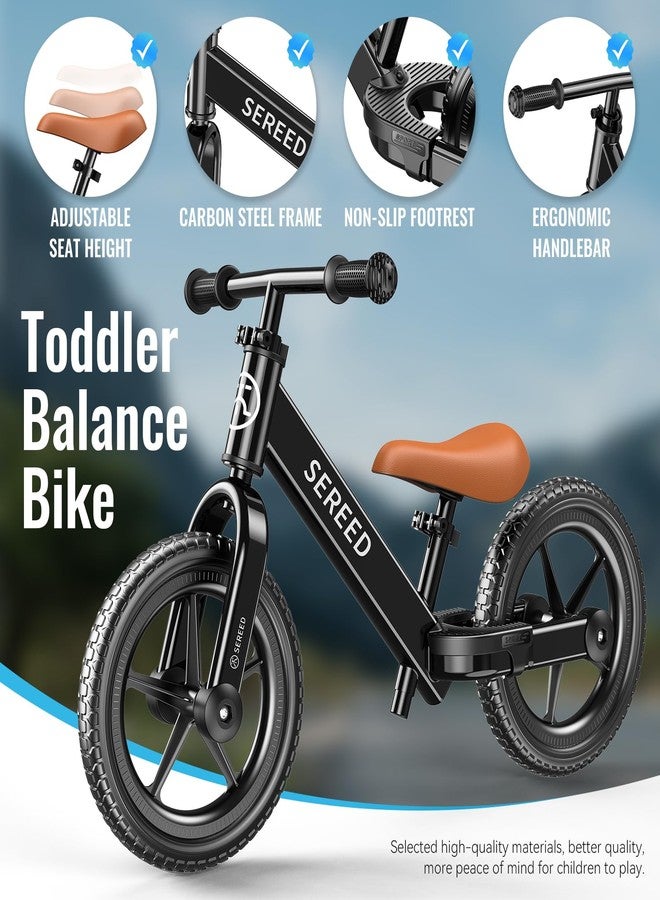 SEREED Toddler Balance Bike 2 Year Old, 12 Inch No Pedal Kids Toy Bike for 2-5 Years Old, Tool-Free Adjustment, Gift for 2-3 Boys Girls, Customize Plate with 3pcs Stickers (Black) - Image 5