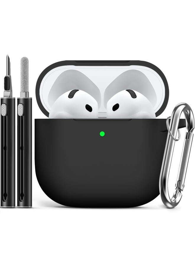 Ljusmicker for AirPods 4 Case Cover (2024) with Cleaner Kit,Soft Silicone Protective Case for Apple AirPods 4th Generation Case for Women Men,AirPods 4th Case Accessories with Keychain-Black - Image 1
