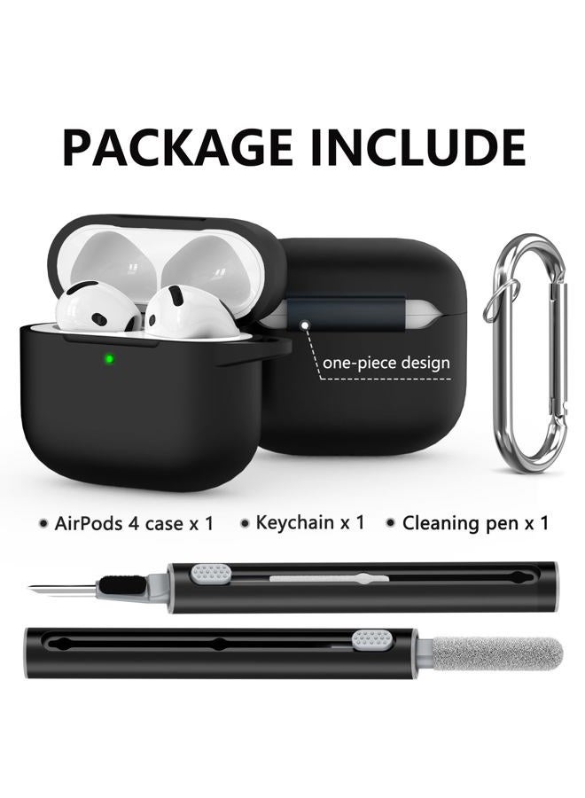 Ljusmicker for AirPods 4 Case Cover (2024) with Cleaner Kit,Soft Silicone Protective Case for Apple AirPods 4th Generation Case for Women Men,AirPods 4th Case Accessories with Keychain-Black - Image 3