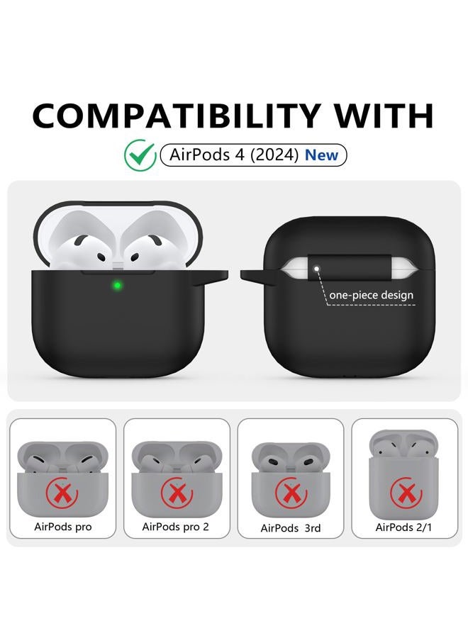 Ljusmicker for AirPods 4 Case Cover (2024) with Cleaner Kit,Soft Silicone Protective Case for Apple AirPods 4th Generation Case for Women Men,AirPods 4th Case Accessories with Keychain-Black - Image 2