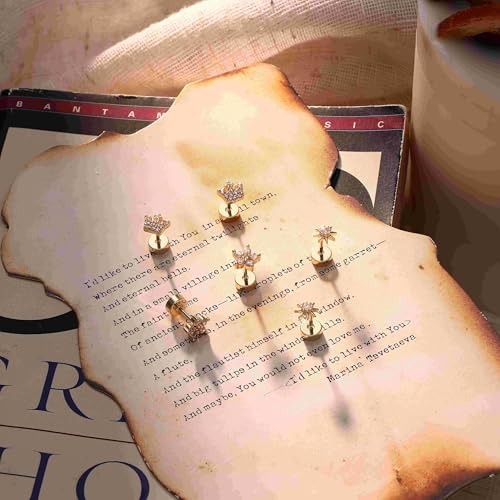 KRFY Gold Flat Back Stud Earrings for Women - Small Hypoallergenic 925 Sterling Silver Post Cartilage Earring 14K Gold Plated Dainty Tiny Cubic Zirconia Studs Earrings Helix Piercing Jewelry Stud Earrings for Women - Image 2