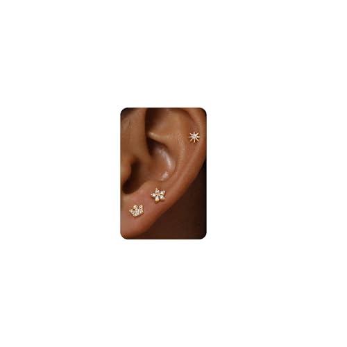 KRFY Gold Flat Back Stud Earrings for Women - Small Hypoallergenic 925 Sterling Silver Post Cartilage Earring 14K Gold Plated Dainty Tiny Cubic Zirconia Studs Earrings Helix Piercing Jewelry Stud Earrings for Women - Image 1