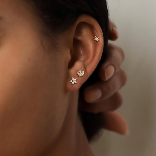 KRFY Gold Flat Back Stud Earrings for Women - Small Hypoallergenic 925 Sterling Silver Post Cartilage Earring 14K Gold Plated Dainty Tiny Cubic Zirconia Studs Earrings Helix Piercing Jewelry Stud Earrings for Women - Image 5