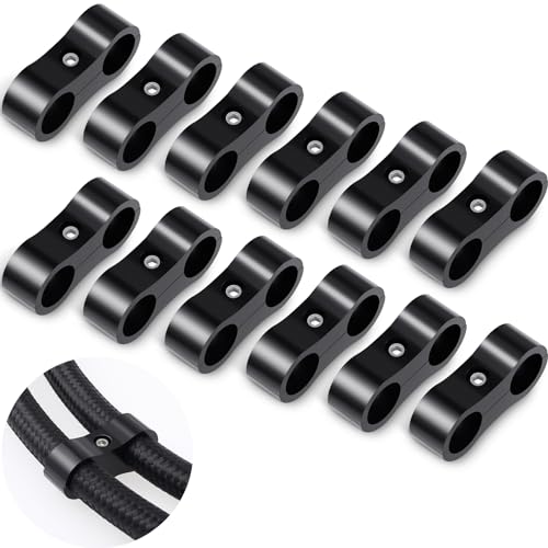 DaisyInner 12 Pcs 6AN Hose Separator Clamp AN6 Fuel Line Mounting Aluminum Brake Clamp Divider Hose Fitting Adapter Fit for 38 Fuel Water Pipe and Gas Line Black - Image 1