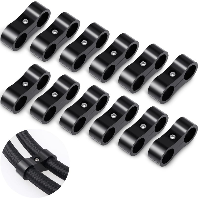 DaisyInner 12 Pcs 6AN Hose Separator Clamp AN6 Fuel Line Mounting Aluminum Brake Clamp Divider Hose Fitting Adapter Fit for 38 Fuel Water Pipe and Gas Line Black - Image 2