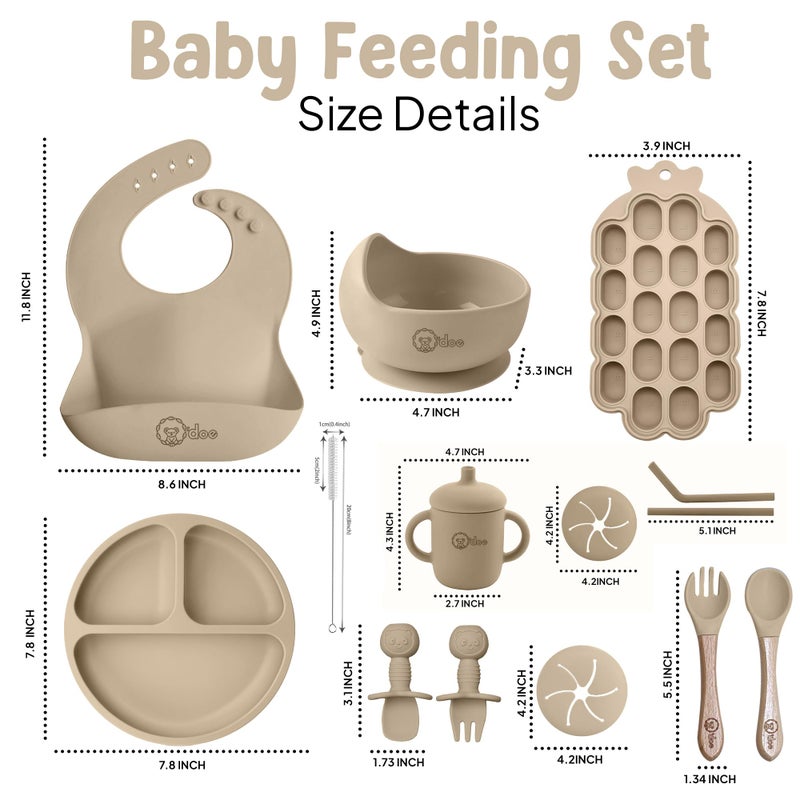 O'doe Baby Weaning Set â€“ 15 Pcs Silicone Baby Feeding Set with Suction Plate, Bowl, Bib, Sippy Cup, Fruit Feeder & Freezer Tray â€“ Baby Plates and Bowls Set for 3M+ | BPA-Free Baby Dishes & Utensils - Image 2