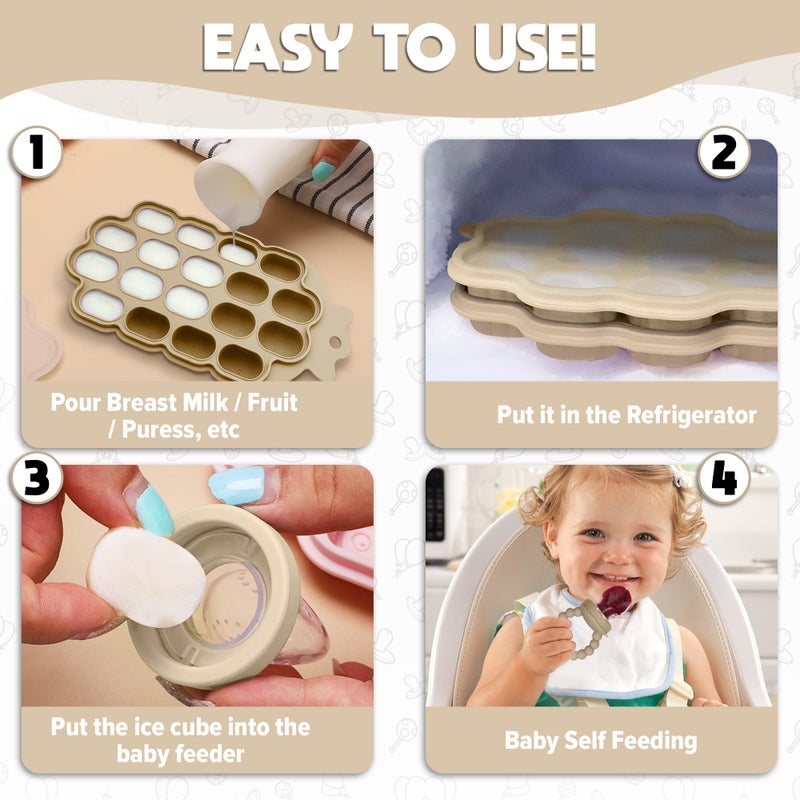 O'doe Baby Weaning Set â€“ 15 Pcs Silicone Baby Feeding Set with Suction Plate, Bowl, Bib, Sippy Cup, Fruit Feeder & Freezer Tray â€“ Baby Plates and Bowls Set for 3M+ | BPA-Free Baby Dishes & Utensils - Image 4