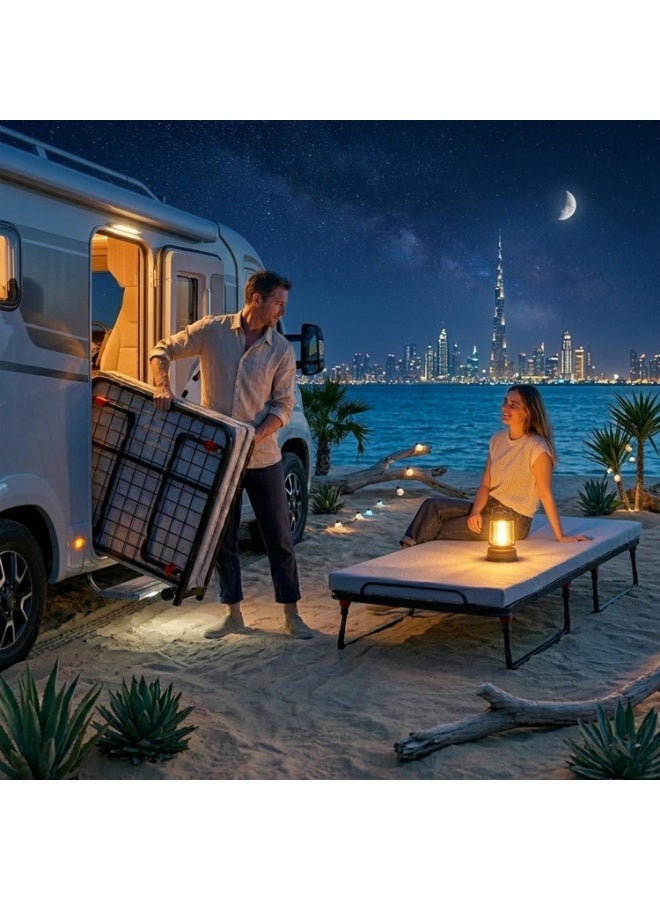 فيشين سرير قابل للطي مع مرتبة 193 × 80 سم، إطار فولاذي قوي ومتين، سرير ضيوف محمول قابل للطي موفر للمساحة للمنزل والمكتب (أسود) - Image 2
